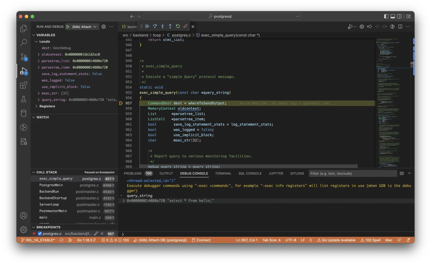 Debugging PG in VS Code